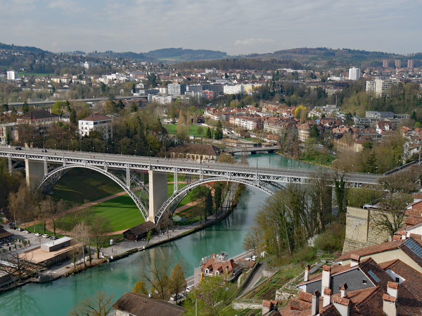 View of Bern and River Aare from Top of Bern M&uuml;nster Tower