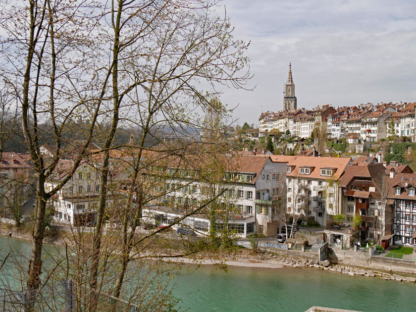 View of Bern, the River Aare and Bern M&uuml;nster from the B&auml;rengraben Trail