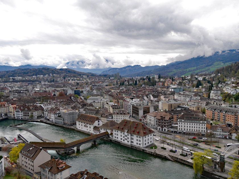 Lucerne and Reuss River from Top of M&auml;nnliturm